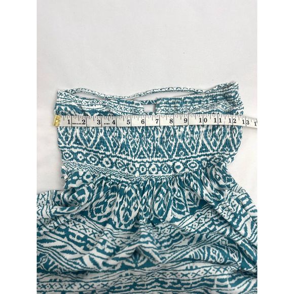 Boho Me NWT Maxi Woven Maxi Dress Teal White Smocked Top Open Back Size L - Picture 11 of 12